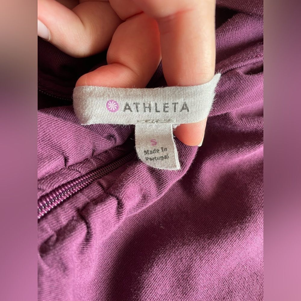 Athleta Purple Quarter Zip Athletic Dress Size Small Ruched Sleeves - Picture 5 of 6